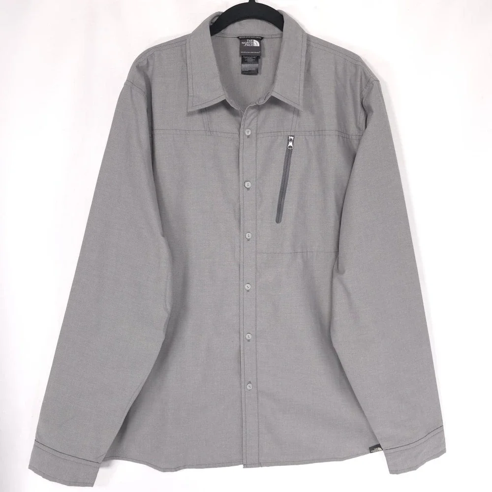 THE NORTH FACE Men's Button Up Shirt LARGE Gray Long Sleeve Outdoor Hiking